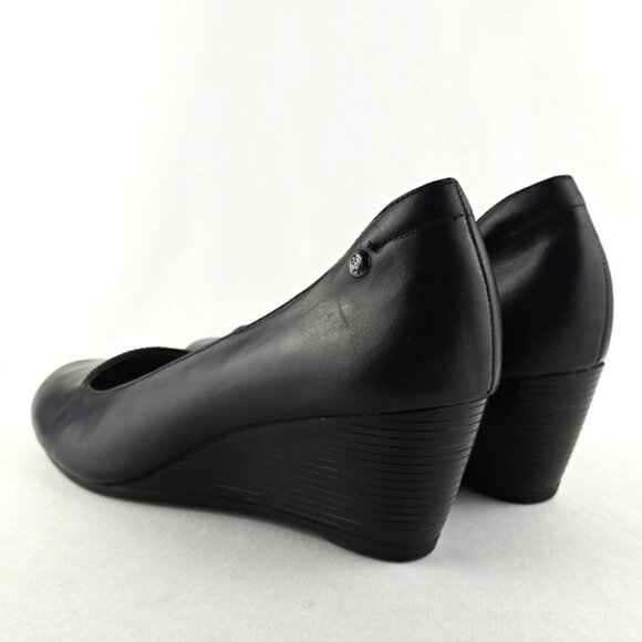 Hush Puppies Women's Black Leather Wedge Almond Toe Shoes Cushioned Size 9 - Picture 5 of 16